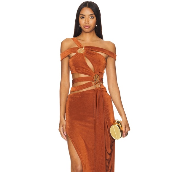 Khanums Slinky Maxi Dress in Terracotta - Picture 1 of 13